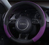 Black Purple Leather Car Steering Wheel Cover For Size 37-38 CM / 14.5-15