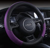 Black Purple Leather Car Steering Wheel Cover For Size 37-38 CM / 14.5-15